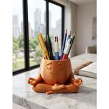 My Craft 3D MYCRAFT3D Yoga Meditasyon Figürü Masaüstü Aksesuar Huzurlu Duruşlu Kalem Kutusu 3D Tasarım Modern Düzenleyici - Kahverengi