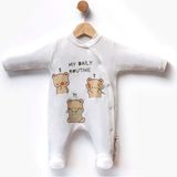 My Daıly Routıne Baskılı Çıtçıtlı Patikli Penye Tulum - Ekru - 1 - 3 Ay - FLE252408-EKRU-1 - 3 Ay Ekru