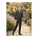 MY DEDE Çocuk Siyah Beyaz Çizgili Slim Fit Dar Kesim Kruvaze Takım Elbise