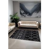 My Evilla 80x300 cm Modern Dekoratif Siyah Beyaz İskandinav Halı
