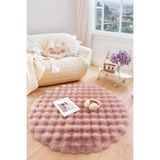 My Evilla Bubble Yuvarlak Pembe Uzun Tüylü Yumuşak Peluş Kaymaz Yıkanabilir Salon Oturma Odası Balkon Halısı 60 x 60
