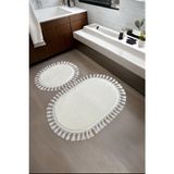 My Evilla Dekoratif Simirna Peluş Oval Ponpon Saçaklı Klozet Takımı 50X80 - 50X40 Beyaz Renkli
