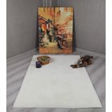 My Evilla Dekoratif Tavşan Tüyü Ultra Yumuşak Peluş Kaymaz Halı Yolluk - 100 x 200 cm - Krem
