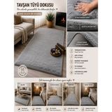My Evilla Dekoratif Tavşan Tüyü Ultra Yumuşak Peluş Kaymaz Halı Yolluk - 40 x 60 cm - Gri
