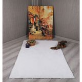 My Evilla Dekoratif Tavşan Tüyü Ultra Yumuşak Peluş Kaymaz Halı Yolluk - 50 x 80 cm - Beyaz
