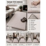 My Evilla Dekoratif Tavşan Tüyü Ultra Yumuşak Peluş Kaymaz Halı Yolluk - 80 x 100 cm - Vizon