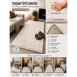 My Evilla Dekoratif Tavşan Tüyü Ultra Yumuşak Peluş Kaymaz Halı Yolluk - 80 x 120 cm - Krem