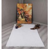 my evilla Dekoratif Tavşan Tüyü Ultra Yumuşak Peluş Kaymaz Halı Yolluk Beyaz 80 x 150