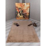 My Evilla Dekoratif Tavşan Tüyü Ultra Yumuşak Peluş Kaymaz Halı Yolluk Camel Çok Renkli