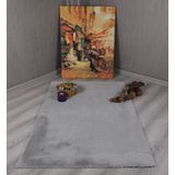 my evilla Dekoratif Tavşan Tüyü Ultra Yumuşak Peluş Kaymaz Halı Yolluk Gri 80 x 150