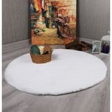 My Evilla Dekoratif Tavşan Tüyü Ultra Yumuşak Peluş Yuvarlak Halı - 100 x 100 cm - Beyaz