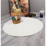 My Evilla Dekoratif Tavşan Tüyü Ultra Yumuşak Peluş Yuvarlak Halı - 100 x 100 cm - Krem