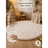 My Evilla Dekoratif Tavşan Tüyü Ultra Yumuşak Peluş Yuvarlak Halı - 100 x 100 cm - Krem
