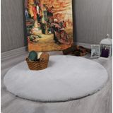 My Evilla Dekoratif Tavşan Tüyü Ultra Yumuşak Peluş Yuvarlak Halı - 150 x 150 cm - Gri