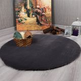 my evilla Dekoratif Tavşan Tüyü Ultra Yumuşak Peluş Yuvarlak Halı Antrasit 100 x 100