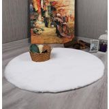my evilla Dekoratif Tavşan Tüyü Ultra Yumuşak Peluş Yuvarlak Halı Beyaz 100 x 100