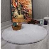 my evilla Dekoratif Tavşan Tüyü Ultra Yumuşak Peluş Yuvarlak Halı Gri 80 x 80