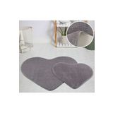 My Evilla Modern Dekoratif Halı Jel Kaymaz Taban Peluş Puffy Kalp Model Gri Paspas Takımı 70x100-70x60
