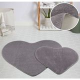 My Evilla Modern Dekoratif Halı Jel Kaymaz Taban Peluş Puffy Kalp Model Gri Paspas Takımı 70X100 CM-70X60 cm