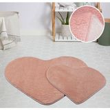 My Evilla Modern Dekoratif Halı Jel Kaymaz Taban Peluş Puffy Kalp Model Pembe Paspas Takımı 70X100-70X60 - Renkli