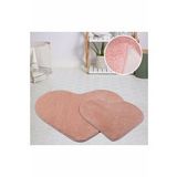 My Evilla Modern Dekoratif Halı Jel Kaymaz Taban Peluş Puffy Kalp Model Pembe Paspas Takımı 70x100-70x60