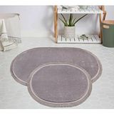 My Evilla Modern Dekoratif Jel Kaymaz Taban Peluş Gri Saçaklı Oval 60x100 Paspas Takımı