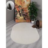 My Evilla Modern Dekoratif Kaymaz Taban Rabbit Oval Halı Yolluk - 100 x 150 cm - Krem