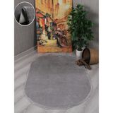 My Evilla Modern Dekoratif Kaymaz Taban Rabbit Oval Halı Yolluk - 80 x 150 cm - Gri