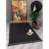 My Evilla Modern Dekoratif Örgü Saçaklı Puffy Peluş Halı Yolluk - 80 x 100 cm - Antrasit