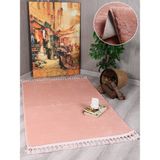 My Evilla Modern Dekoratif Örgü Saçaklı Puffy Peluş Halı Yolluk - 80 x 200 cm - Pembe