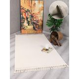 My Evilla Modern Dekoratif Örgü Saçaklı Puffy Peluş Halı Yolluk Krem 80 x 100