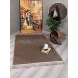 My Evilla Modern Dekoratif Örgü Saçaklı Puffy Peluş Halı Yolluk Vizon 80 x 100