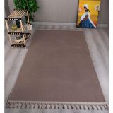My Evilla Modern Dekoratif Örgü Saçaklı Simirna Peluş Halı Yolluk - 120 x 250 cm - Vizon