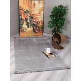 My Evilla Modern Dekoratif Örgü Saçaklı Simirna Peluş Halı Yolluk Açık Gri 200 x 250