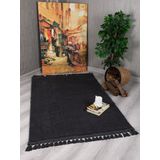 My Evilla Modern Dekoratif Örgü Saçaklı Simirna Peluş Halı Yolluk Antrasit 200 x 300