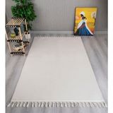 My Evilla Modern Dekoratif Örgü Saçaklı Simirna Peluş Halı Yolluk - Krem - 100 x 300 cm