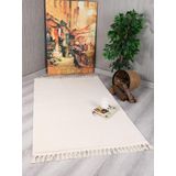 My Evilla Modern Dekoratif Örgü Saçaklı Simirna Peluş Halı Yolluk Krem 50 x 80