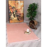 My Evilla Modern Dekoratif Örgü Saçaklı Simirna Peluş Halı Yolluk Pembe 150 x 200