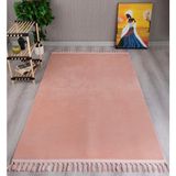 My Evilla Modern Dekoratif Örgü Saçaklı Simirna Peluş Halı Yolluk - Pembe - 60 x 100 cm