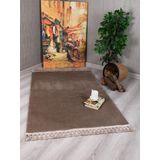 My Evilla Modern Dekoratif Örgü Saçaklı Simirna Peluş Halı Yolluk Vizon 100 x 250