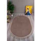 My Evilla Modern Dekoratif Örgü Saçaklı Simirna Peluş Halı Yolluk Vizon 150 x 230