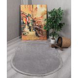 My Evilla Modern Dekoratif Oval Spor Saçaklı Puffy Peluş Halı Yolluk Açık Gri 120 x 180