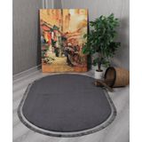 My Evilla Modern Dekoratif Oval Spor Saçaklı Puffy Peluş Halı Yolluk Antrasit 80 x 250