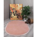 My Evilla Modern Dekoratif Oval Spor Saçaklı Puffy Peluş Halı Yolluk Pembe 60 x 100