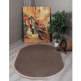My Evilla Modern Dekoratif Oval Spor Saçaklı Puffy Peluş Halı Yolluk Vizon 120 x 180