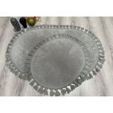 My Evilla Modern Dekoratif Simirna Peluş Oval Ponpon Saçaklı Klozet Takımı 60X100 - 50X60 - Açık Gri