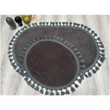 My Evilla Modern Dekoratif Simirna Peluş Oval Ponpon Saçaklı Klozet Takımı 60X100 - 50X60 - Antrasit