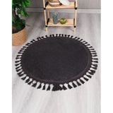 my evilla Modern Dekoratif Yuvarlak Puffy Peluş Ponpon Saçaklı Salon Oturma Odası Halısı Antrasit 100 x 100