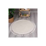 My Evilla Modern Dekoratif Yuvarlak Puffy Peluş Ponpon Saçaklı Salon Oturma Odası Halısı Krem - 200 x 200 cm
