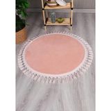 my evilla Modern Dekoratif Yuvarlak Puffy Peluş Ponpon Saçaklı Salon Oturma Odası Halısı Pembe 100 x 100